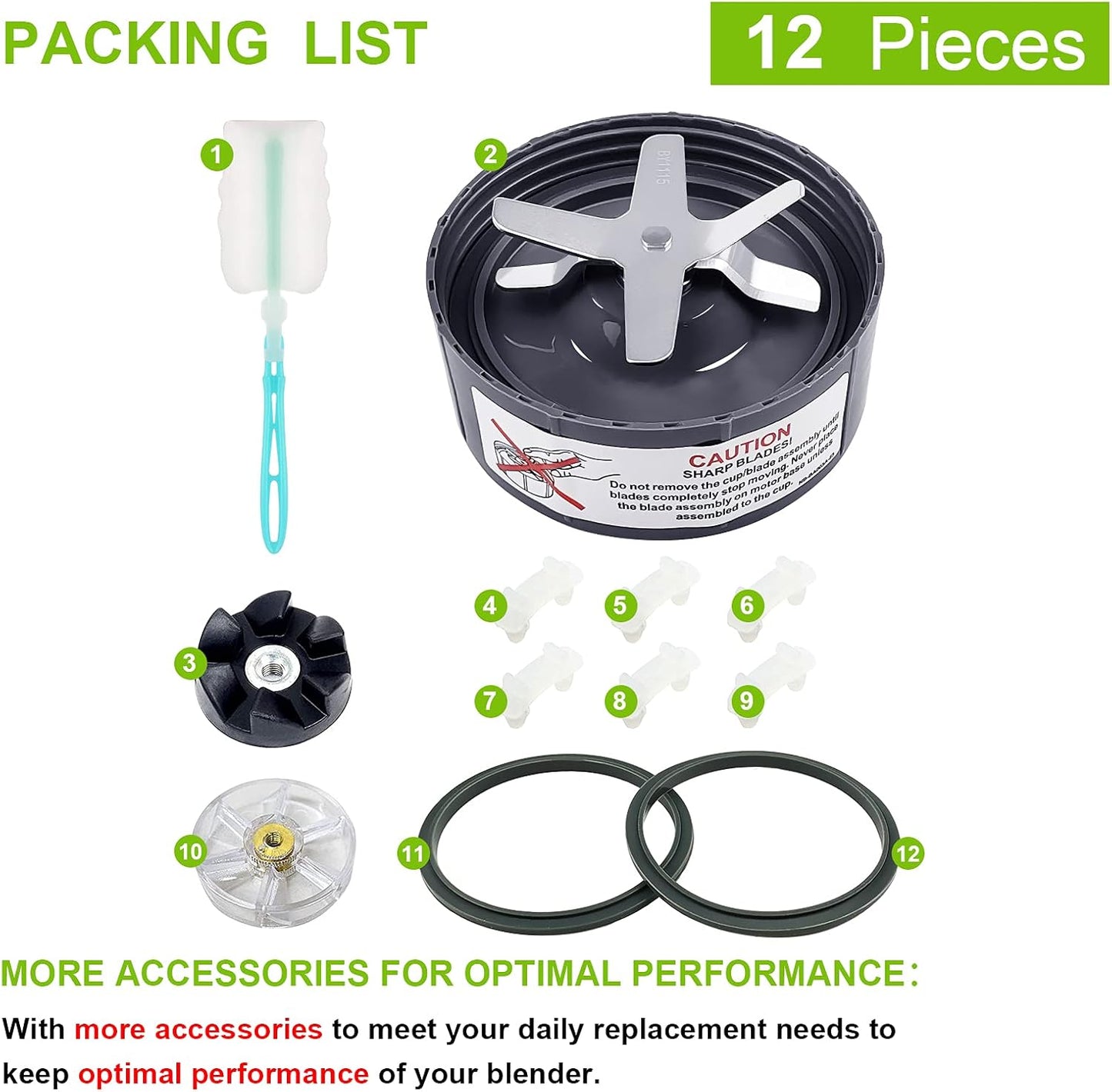 12 Pieces Blade Replacement Parts for NutriBullet Blender Extractor Cross Blade, Gear Rubber Gasket and Shock Pad Compatible with NutriBullet 600W & Pro 900W series