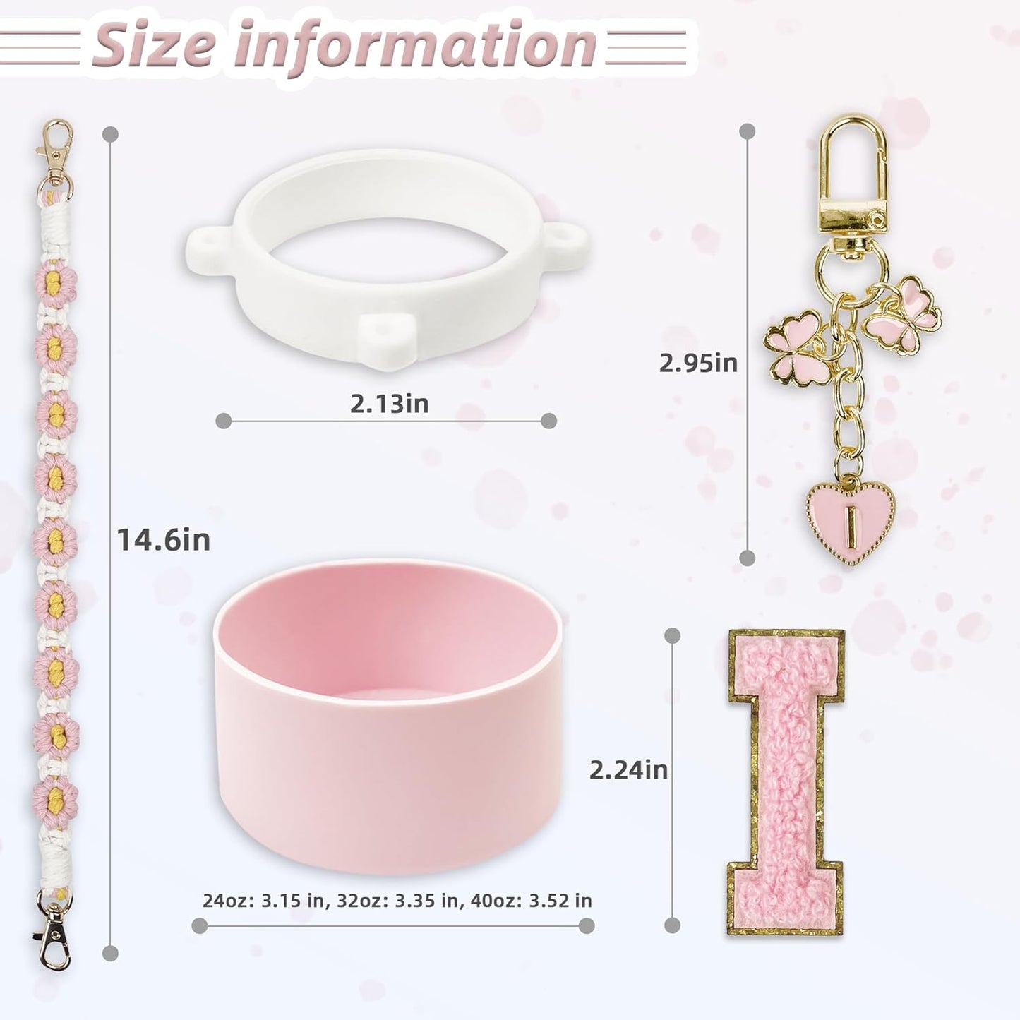 SITKOL Silicone Boot Cute Monogram Set Compatible with Owala Water Bottle 24 oz, 32 oz, 40 oz - Perfect Letter Owala Accessories for Owala Tumbler, Owala Free Sip, Pink Owala, Black Owala