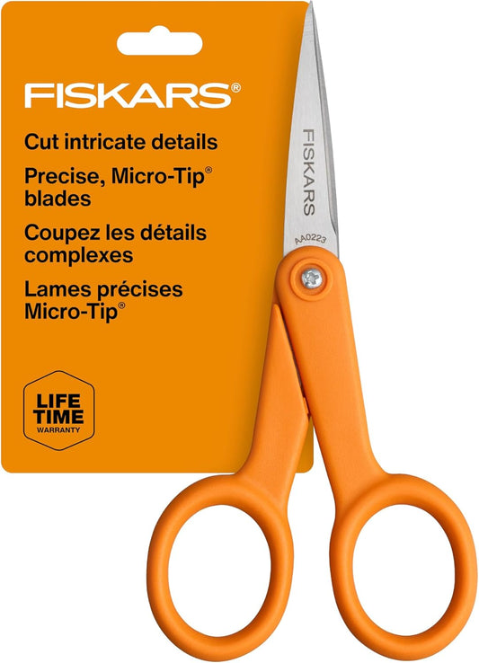 Fiskars Premier No. 5 Micro-Tip Orange-Handled Fabric Scissors - Double Loop Handle - Sewing and Craft Scissors - Orange