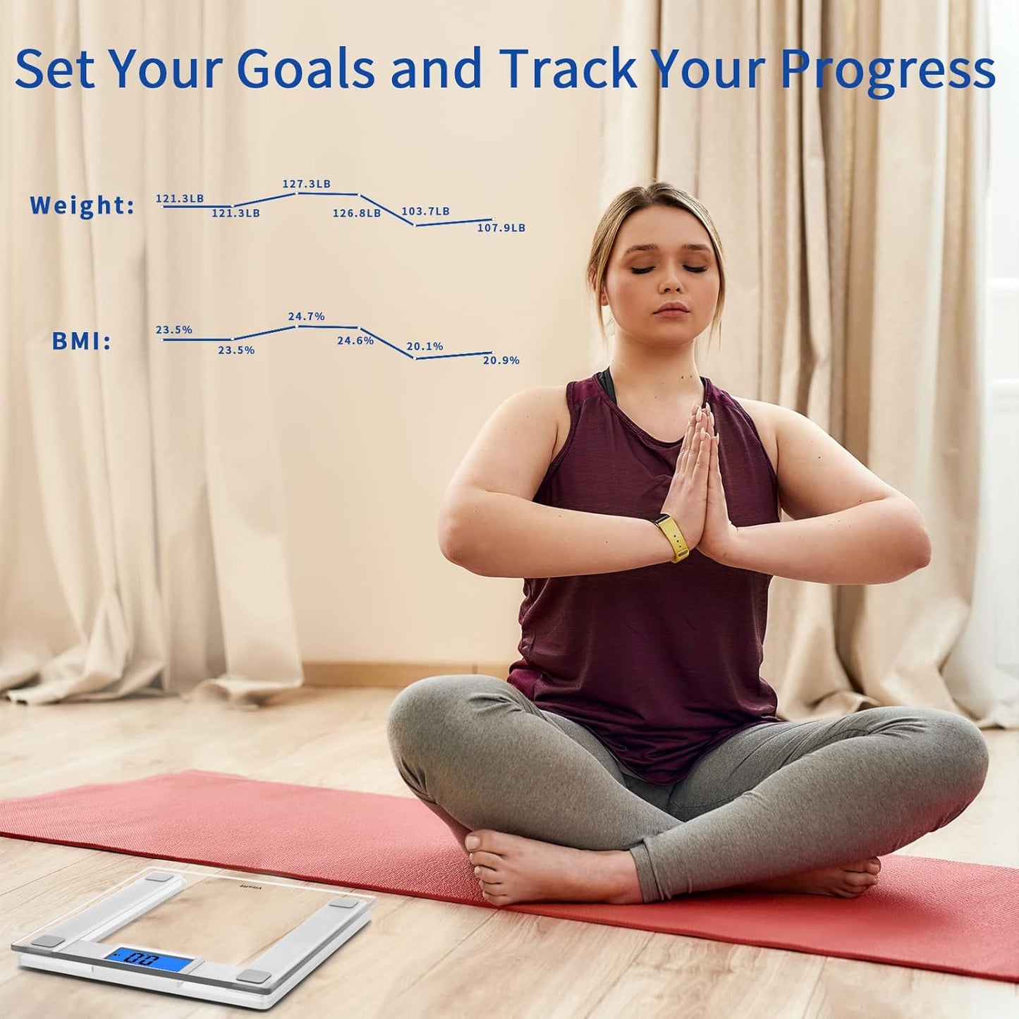 Vitafit 550lb Digital Bathroom Scale for Body Weight and BMI Via Smart APP, High Accuracy Assured by Weighing Professional Since 2001, 8mm Tempered Glass, Extra Large Blue Backlit LCD, Silver