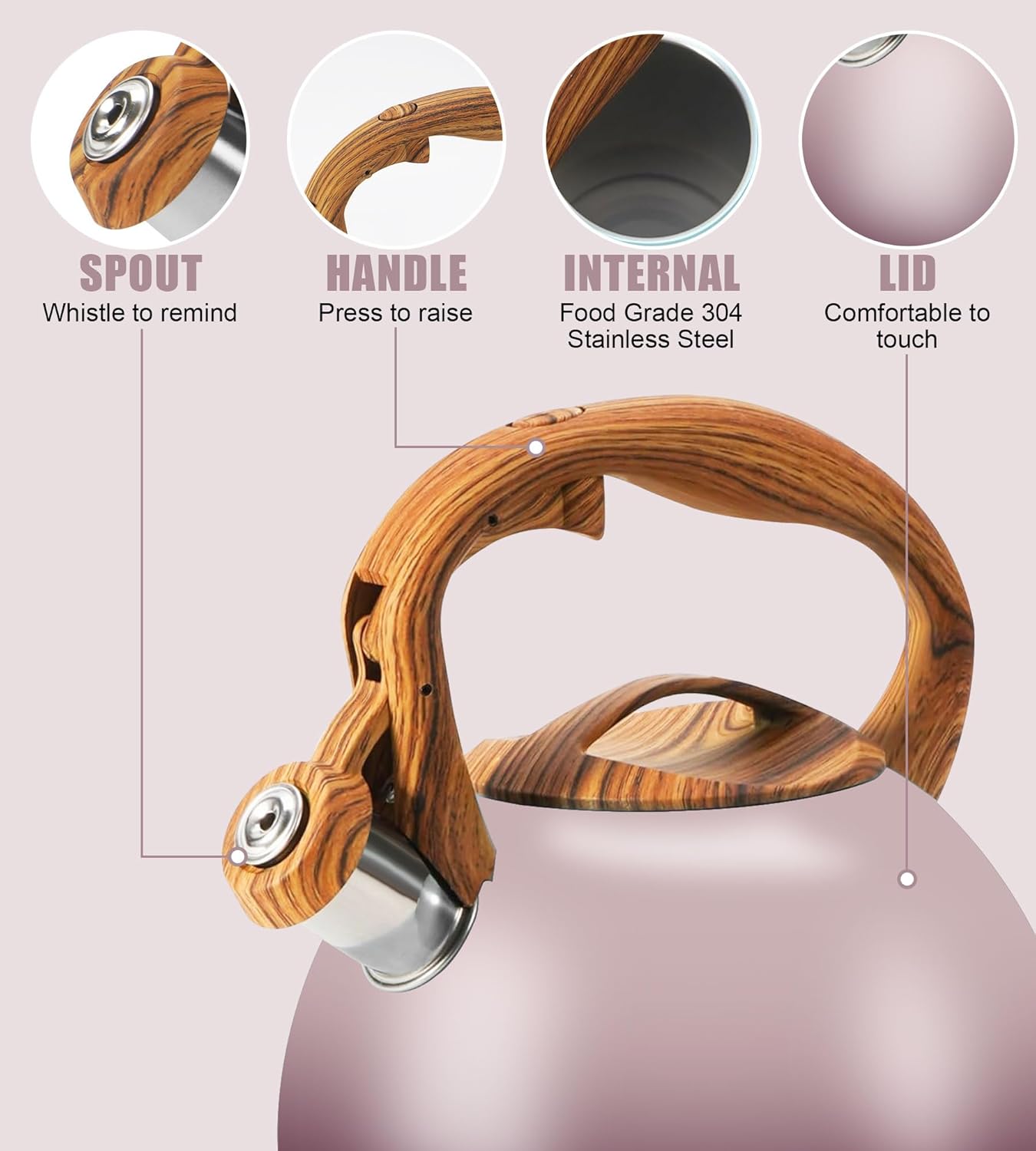 Tea Kettle for Stove Top, 3.2QT Whistling Tea Pots with Wood Parttern Handle, Stainless Steel Teapot for Home and Kitchen (Purple Gradient)