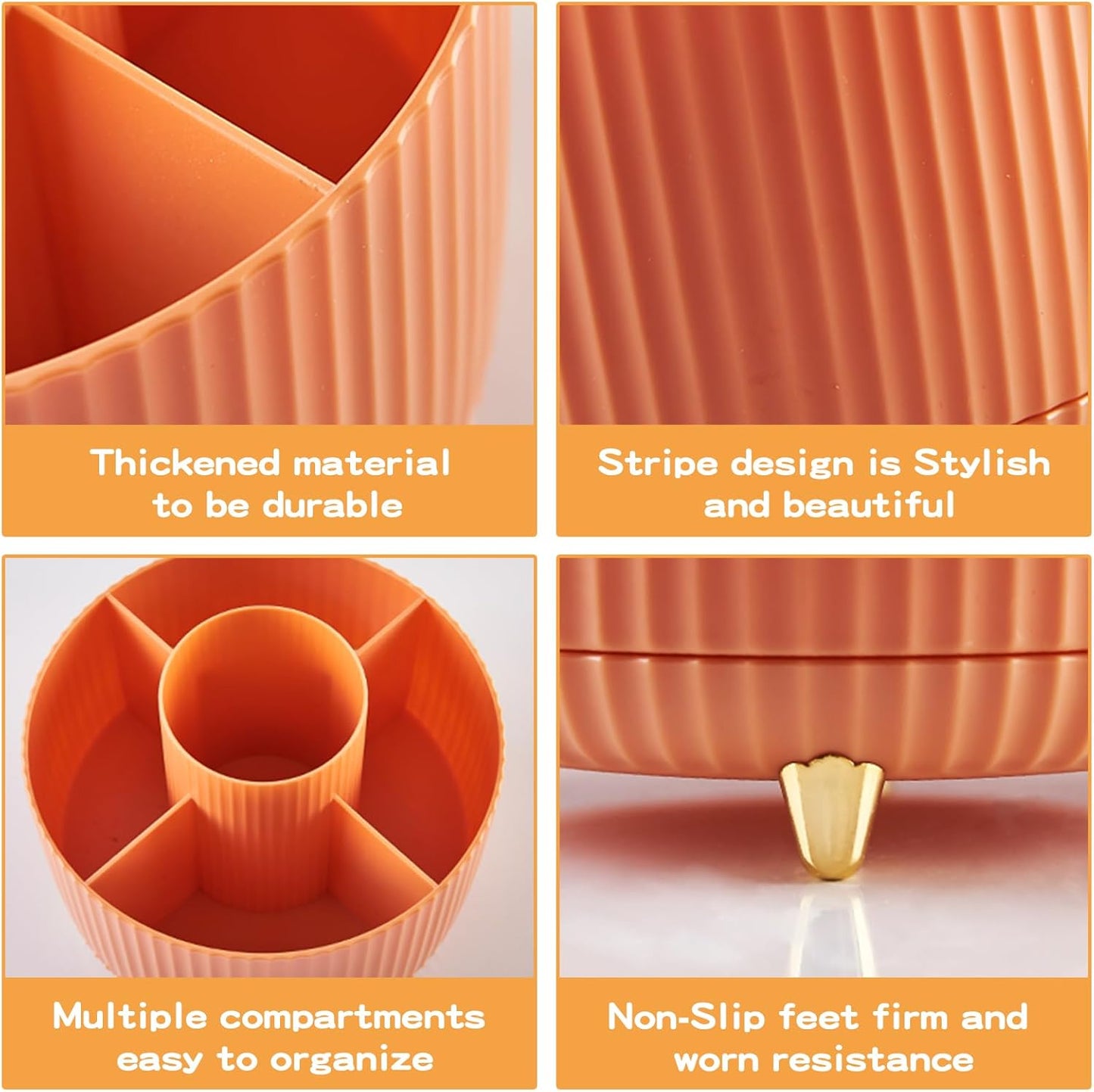 360° Rotate Makeup Brush Holder Organizer, Makeup Organizers Countertop, Makeup organization and Skincare Storage for Vanity, Desktop, Bathroom (Orange)