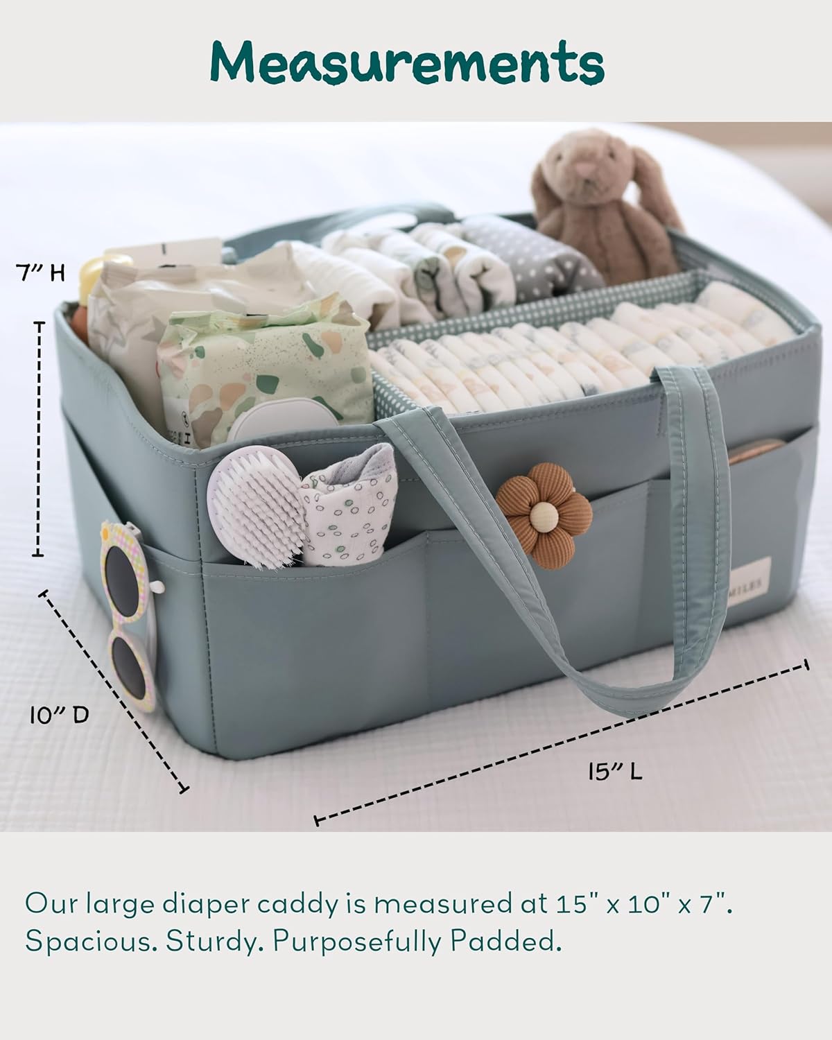 Lily Miles Baby Diaper Caddy Organizer, Wipeable Diaper Organizer Basket with 8 Pockets for Newborn Essentials, Nursery Tote Bag for Changing Table & Car Organization (Willow Green, Large)