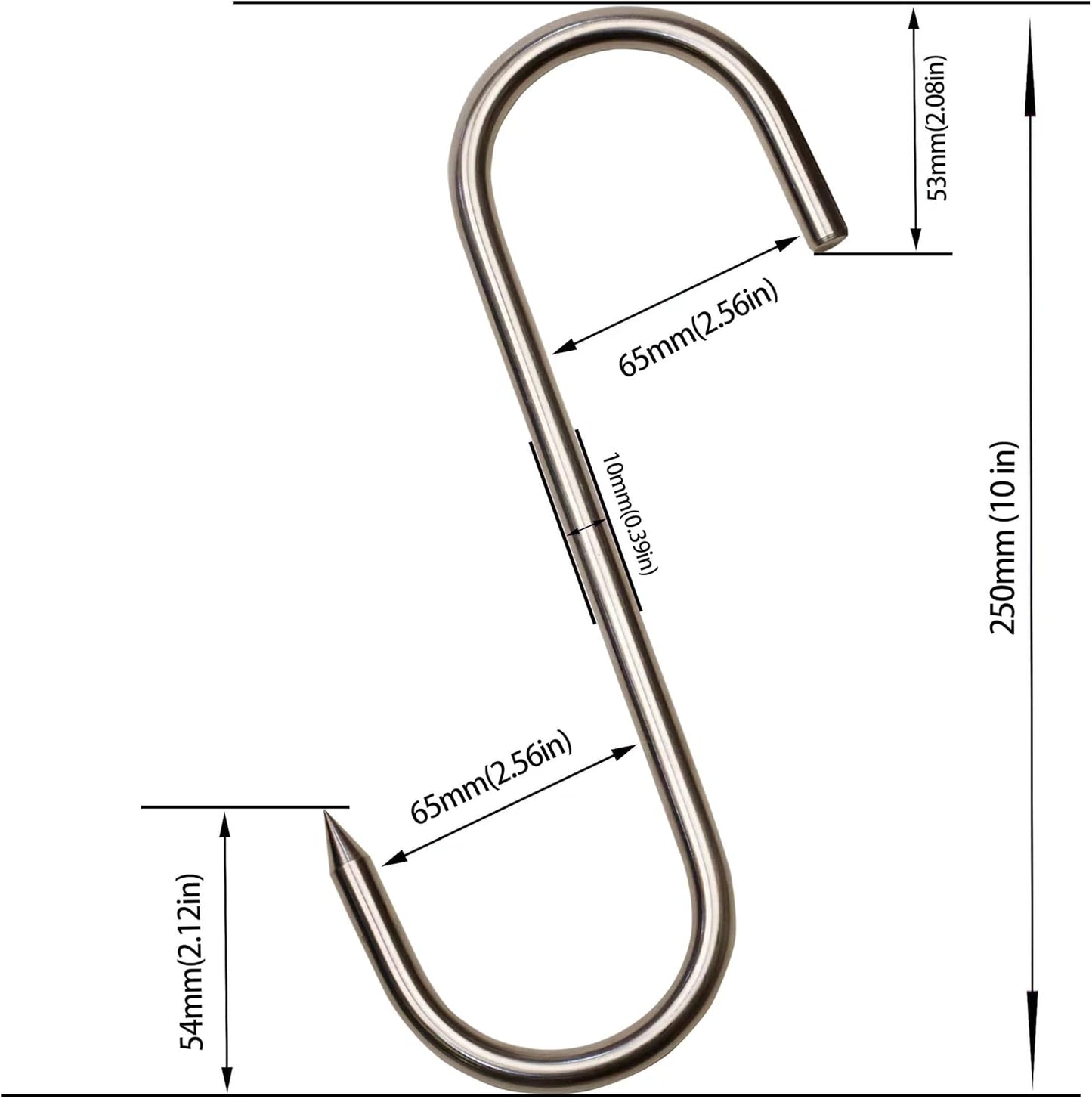 ARTOYS Meat Hooks for Butchering,5 PCS(10 inches 10mm) Heavy-Duty 304 Stainless Steel Meat Hook for Hanging Beef, Pork, Game, Moose - Strong & Sharp Butcher Hook with 1000 lbs Capacity