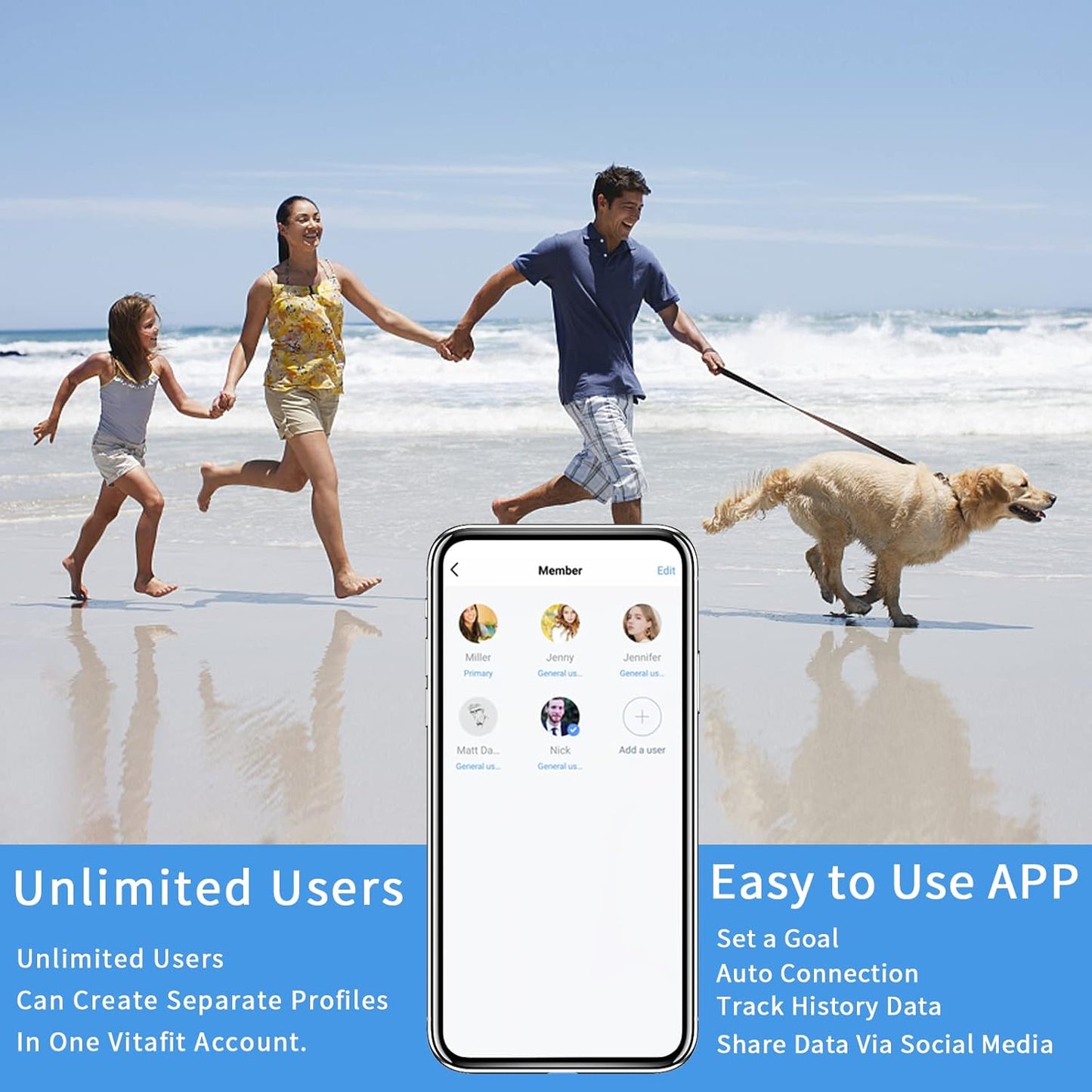 Vitafit 550lb Digital Bathroom Scale for Body Weight and BMI Via Smart APP, High Accuracy Assured by Weighing Professional Since 2001, 8mm Tempered Glass, Extra Large Blue Backlit LCD, Silver