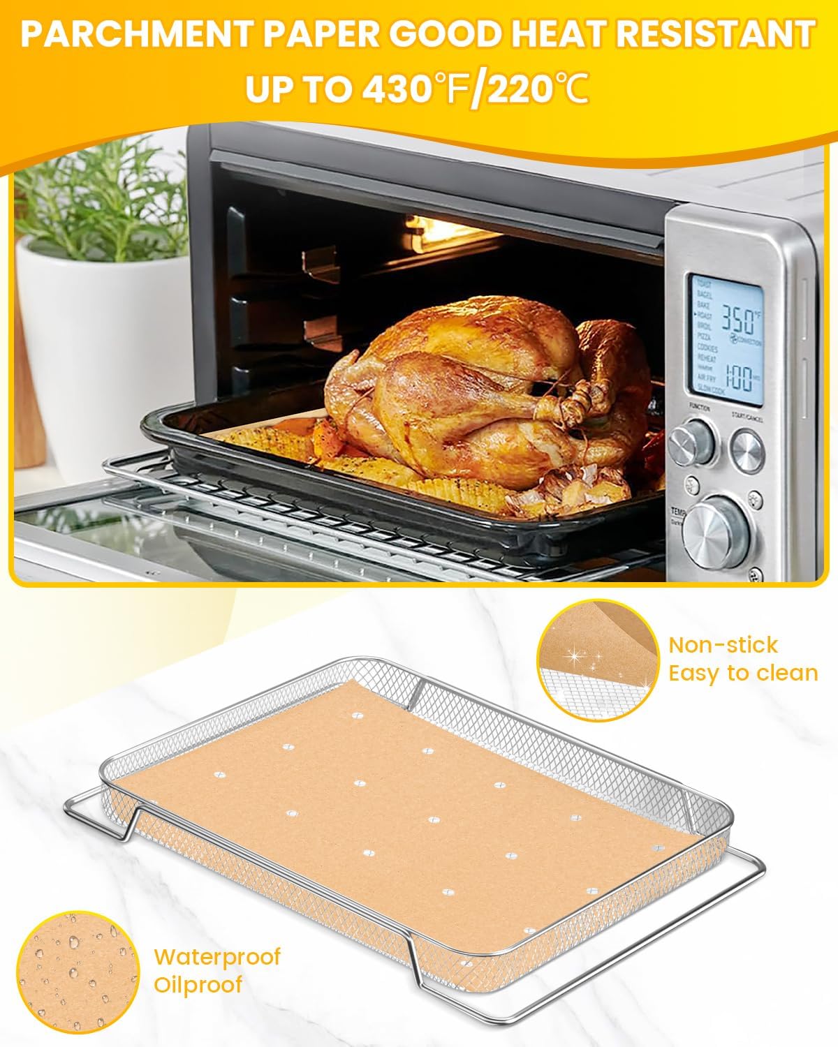 154PCs Air Fryer Liners Compatible with Breville BOV900BSS Smart Oven Air Fryer Pro, 100PCS Parchment Paper, 50PCS Perforated Liners, 4PCS Teflon Baking Mats Accessories for BOV900 Series