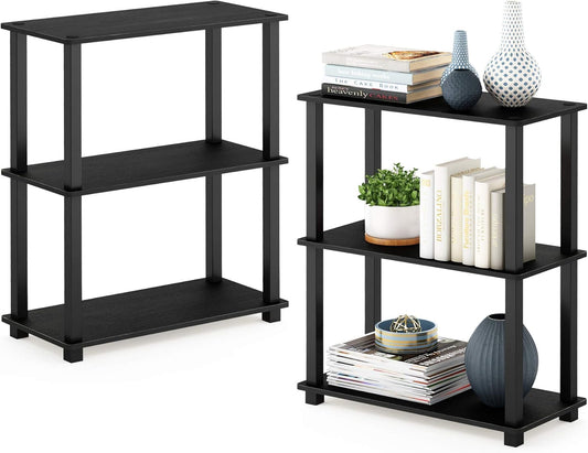 Furinno TURN-S-TUBE Storage Shelves Set of 2, 3-Tier Book Shelf, Corner Shelf, Toolless Open Shelves, Square Tubes, for Organization and Storage, Living Room, Garage, Home Office, Americano