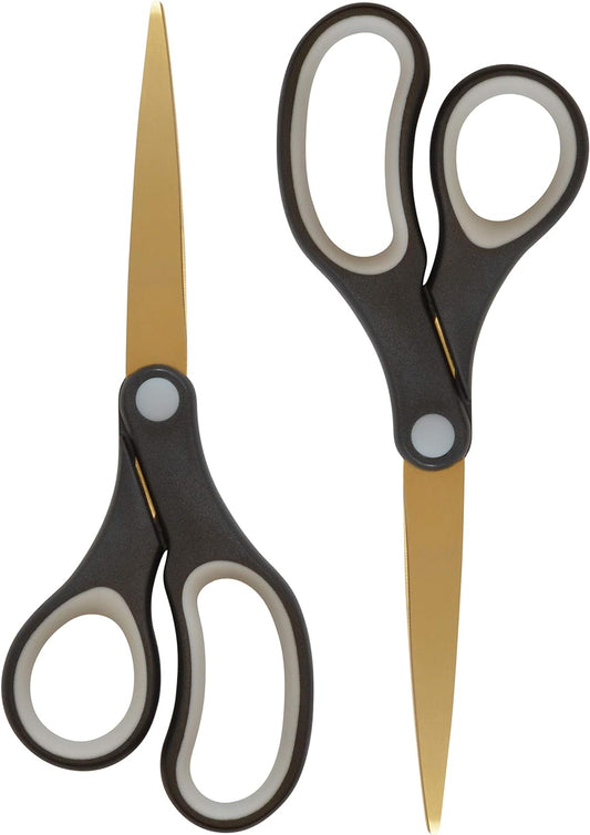 Westcott 55847 8-Inch Titanium-Bonded Scissors For Office and Home, Black/Gold, 2 Pack