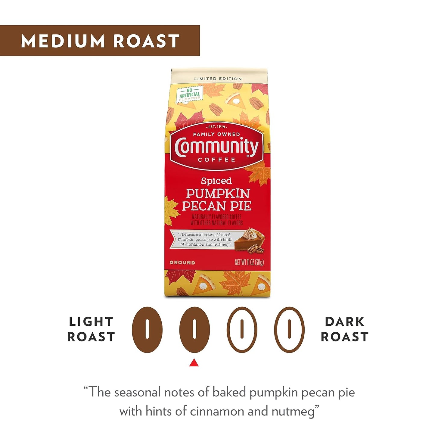 Community Coffee Spiced Pumpkin Pecan Pie Flavored Ground Coffee, Limited Edition, Medium Roast, 11 oz Bag (Pack of 1)