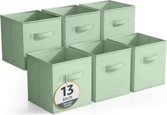 Sorbus 13 Inch Storage Bins - Sturdy Collapsible Fabric Storage Cubes with Handle - 6 Foldable Baskets for Organizing Clothes, Toys, Books - Storage Baskets for Shelves, Kids Room, Closets
