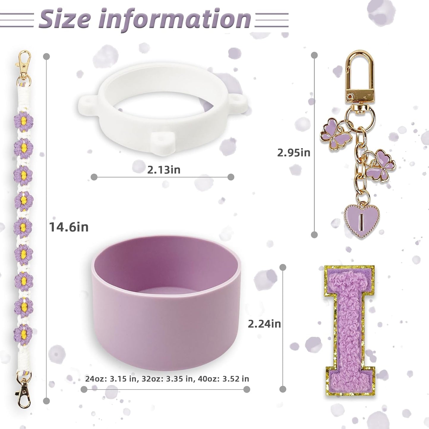 SITKOL Silicone Boot Cute Monogram Set Compatible with Owala Water Bottle 24 oz, 32 oz, 40 oz - Perfect Letter Owala Accessories for Owala Tumbler, Owala Free Sip, Pink Owala, Black Owala