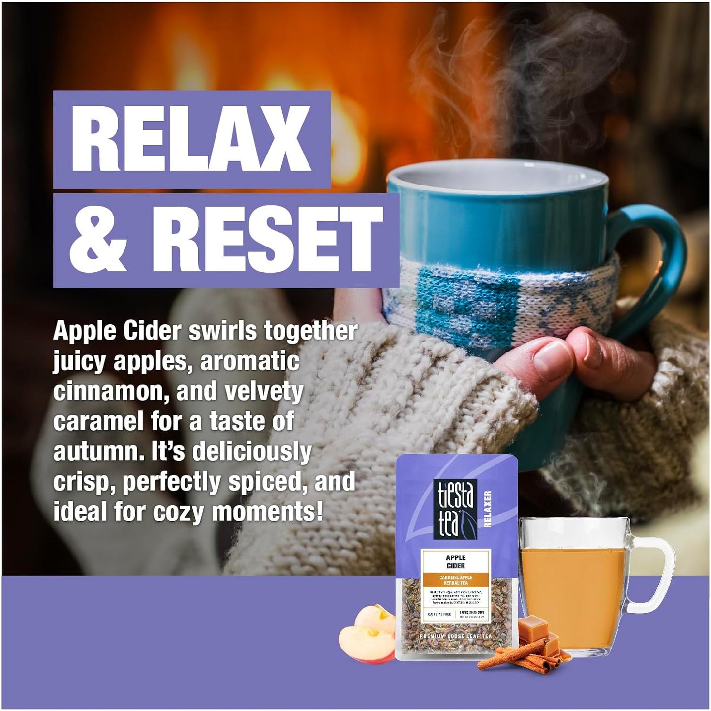Tiesta Tea Apple Cider, Premium Loose Leaf, Caramel Apple Herbal Tea, Non-Caffeinated, Real Fruit, Herbs and Spices, Relaxing Tea BlendsHot or Iced Brew Up to 20-25 Cups, 2oz Resealable Pouch