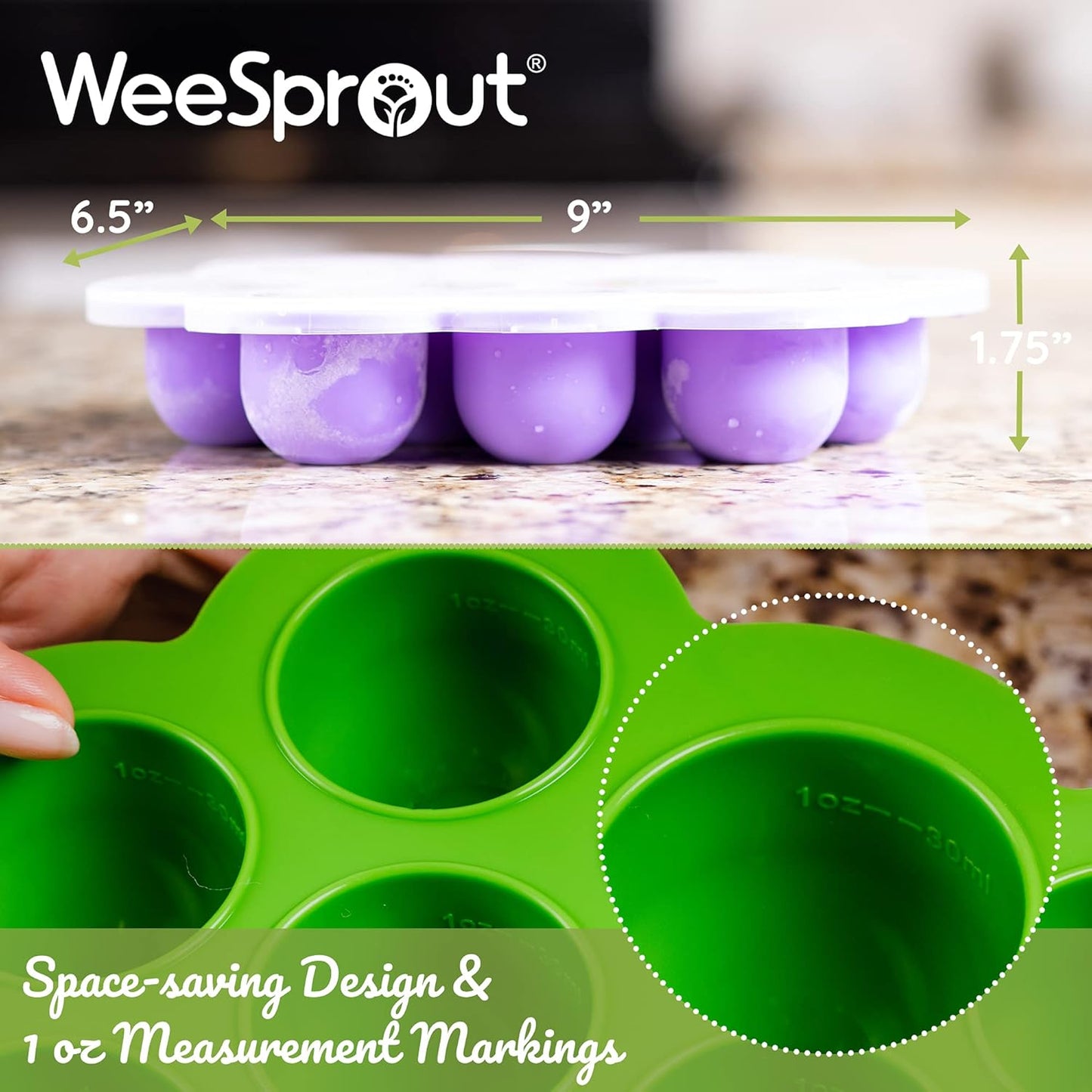 WeeSprout Silicone Freezer Tray with Clip on Lid Perfect Food Storage Container for Homemade Baby Food, Vegetable, Fruit Purees, and Breast Milk (Bright Yellow, Ten 1.5 Ounce Sections)