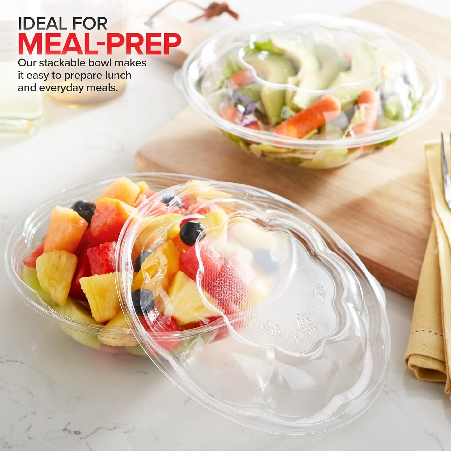 Stock Your Home 18oz Clear Plastic Salad Bowls with Lids Disposable (50 Pack) Mini Takeout Container with Snap on Lid for Fruit Salads, Quinoa, Lunch and Meal Prep, Acai Bowl, To-Go Party Containers