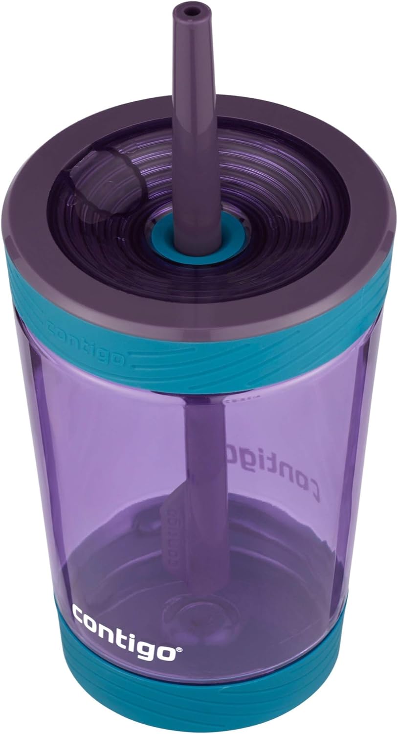Contigo Kids Spill-Proof 14oz Tumbler with Straw and BPA Free Plastic Eggplant (Pack of 4)