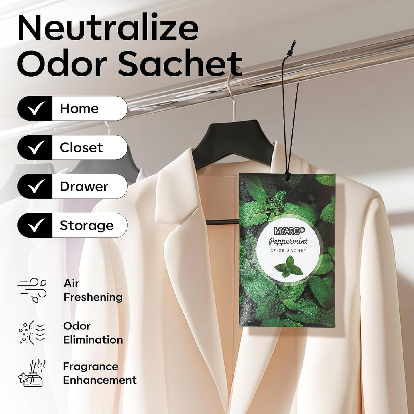 MYARO 12 Packs Peppermint Potpourri Bags Sachets for Drawer and Closet, Long-Lasting Drawer Car Air Fresheners Closet Odor Eliminating Home Fragrance