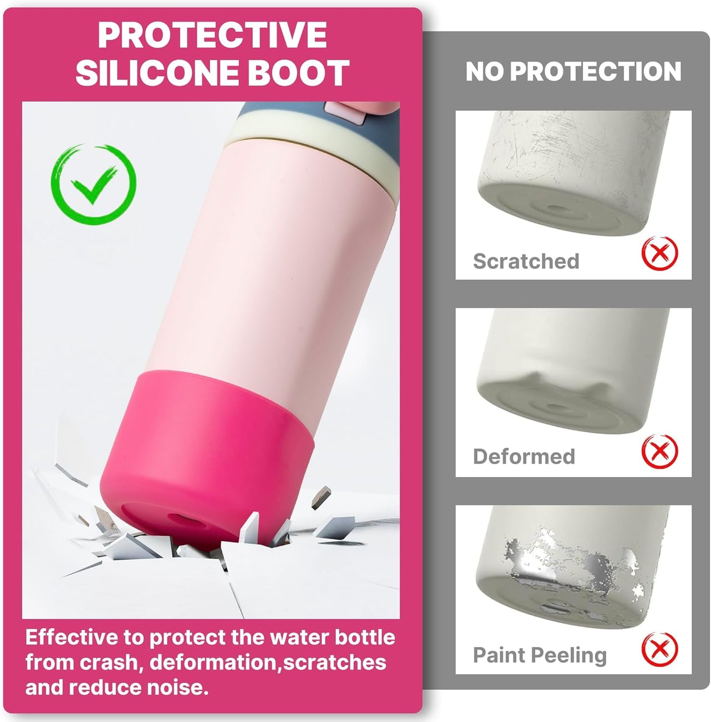 Silicone Boot for Owala 14/16 oz Water Bottle, Anti-Slip Protective Sleeve for Owala 12 oz Kids Tumbler, Boot Bottom Base fit Flip 14 oz Insulated Stainless-Steel Water Bottle (Rose Red)