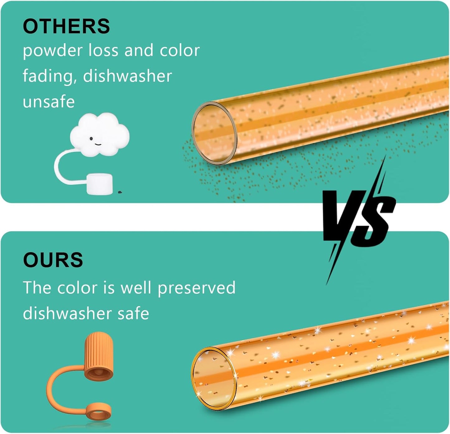 12 Color Replacement Straws with Cover Caps for Stanley Cup 40 oz 30 oz 20 oz 14 oz 64 oz Tumbler, Reusable Drinking Straws with Topper, Stopper, Cleaning Brush for Stanley Cup Accessorie