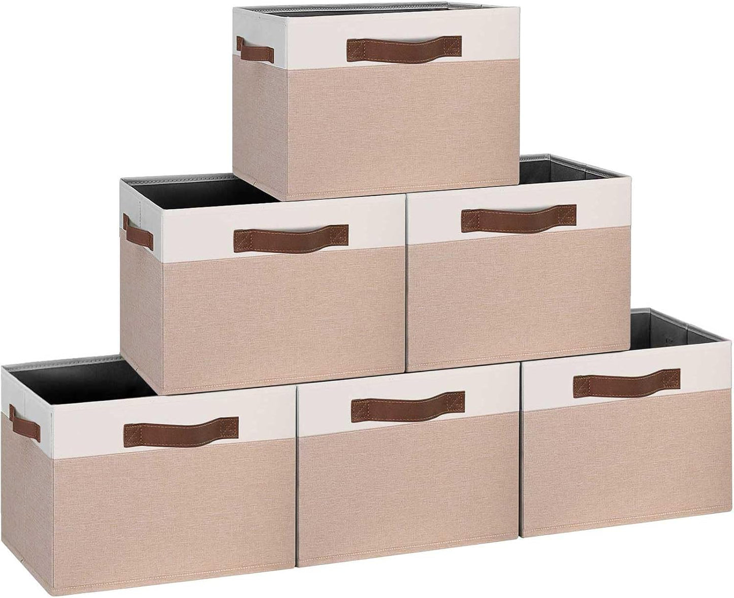 GhvyenntteS Large Fabric Storage Bins 6 Pack, 15x11x9.6 Inch Storage Baskets for Shelves, Foldable Closet Storage Bins for Shelves, Closet Organizers and Storage Boxes, Beige Yellow&White