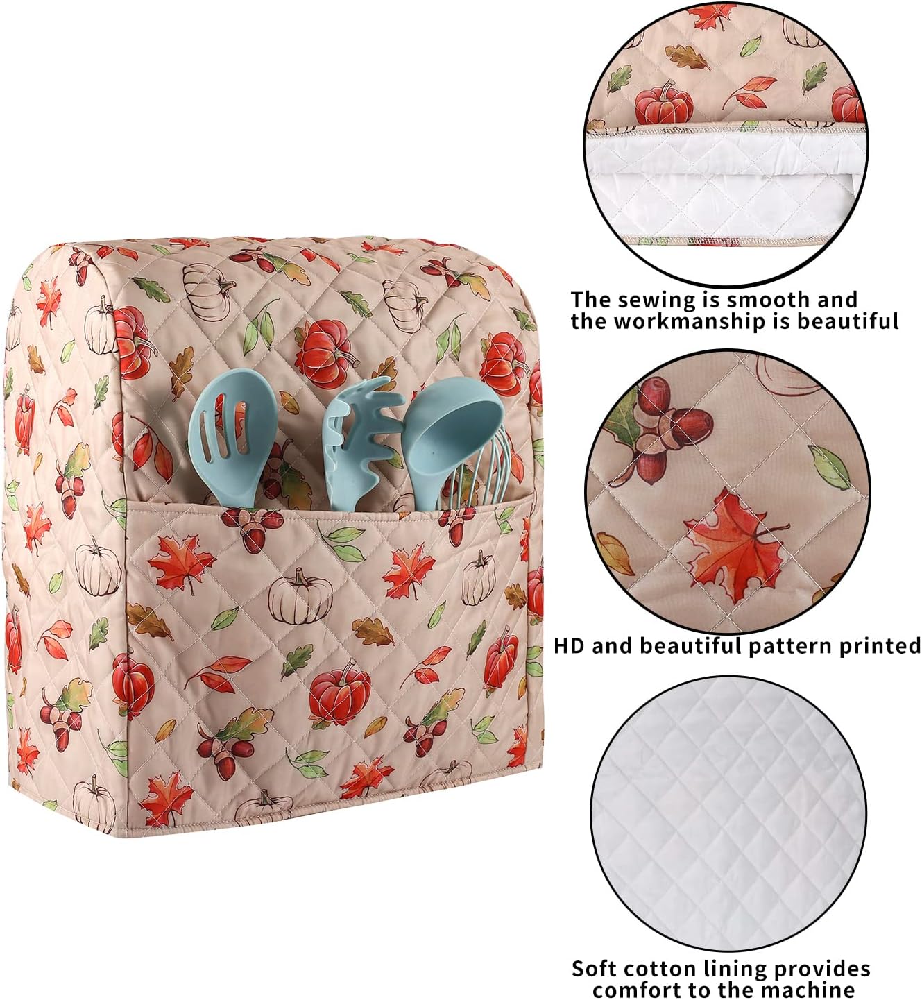 Kitchen Aid Mixer Cover,Mixer Cover with Maple Leaf Pumpkin Print Compatible With 5-8 Quart Kitchenaid Hamilton Mixers,Kitchen Aid Covers for Stand Mixer,Kitchen Aid Mixer Assecories,Fall Decor