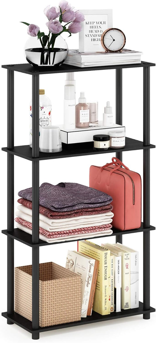 Furinno Turn-N-Tube 4-Tier Multipurpose Shelf Display Rack, Round Tubes, Americano/Black