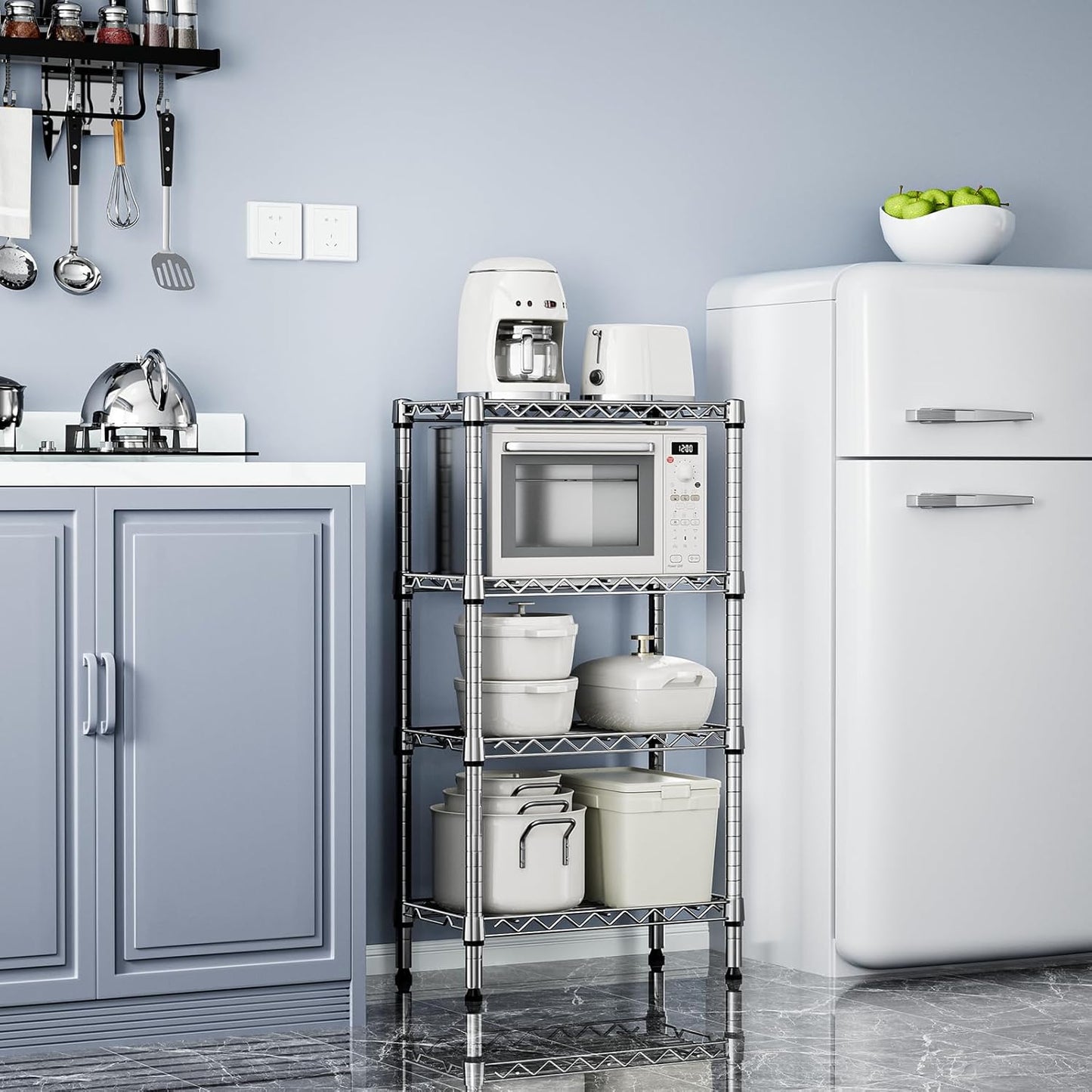 1000 lbs 4 Tier Shelf Metal Storage Shelves Wire Rack Closet Organizers with PP Board for Garage Kitchen Bathroom Laundry Chrome 11.8" D x 21.7" W x 39.5" H