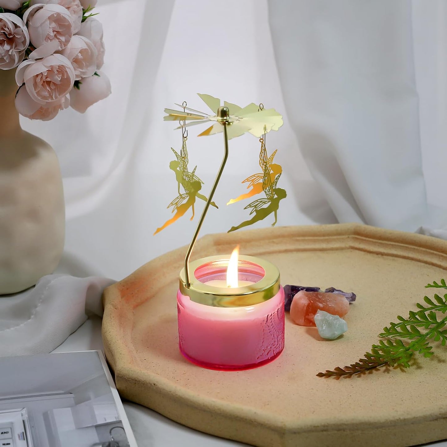 Rotatable Candle, Birthday Gifts for Women, Vanilla Cream Scented Candles Anniversary Christmas Thanksgiving, Unique Butterfly Gifts Best Girl, Friends,Mom, Pink