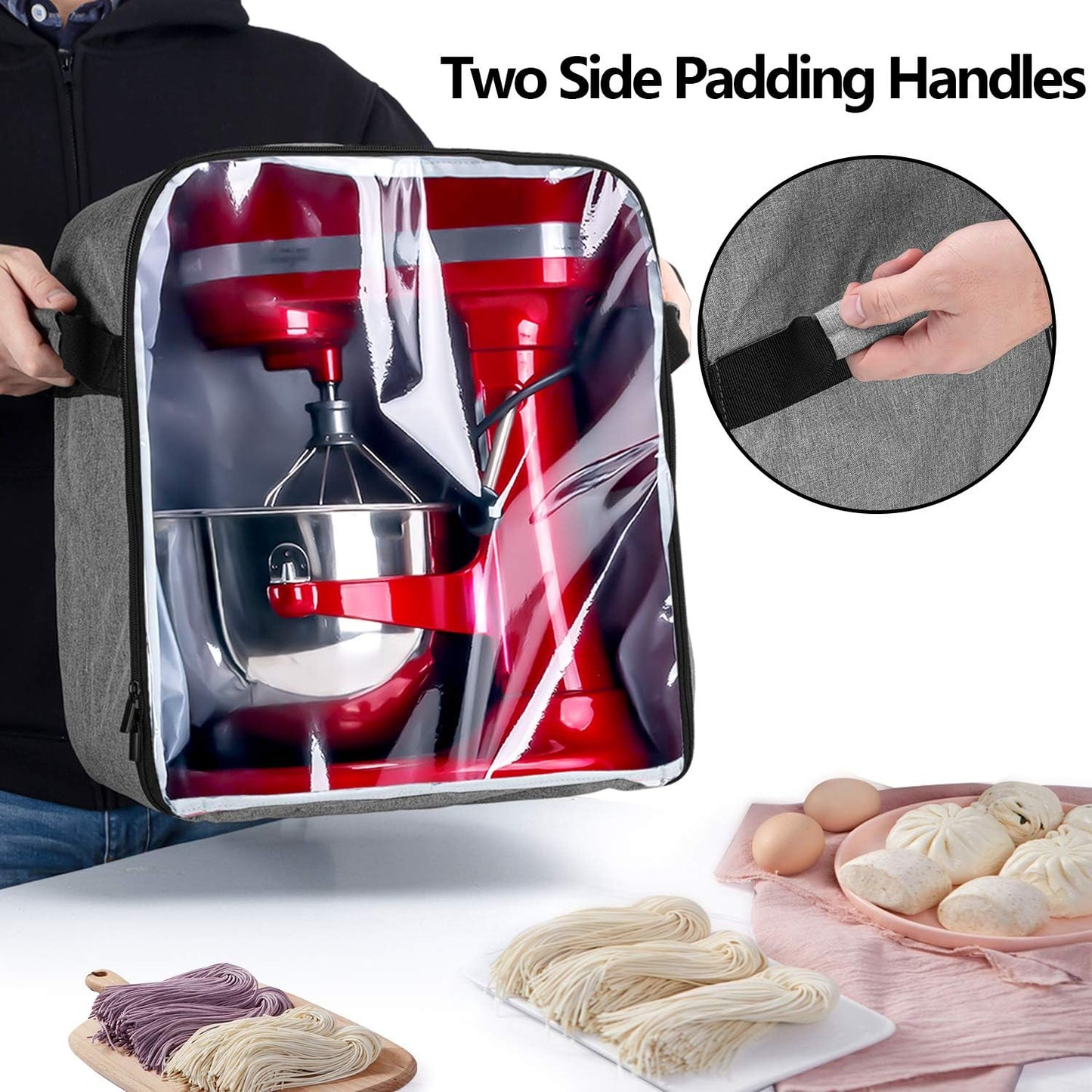 Luxja Dust Cover Compatible with 6-8 Quart KitchenAid Mixers (with a Bottom Padding Pad), Dust Cover (Clear Front Panel) for Stand Mixers and Extra Accessories, Gray (Patented Design)