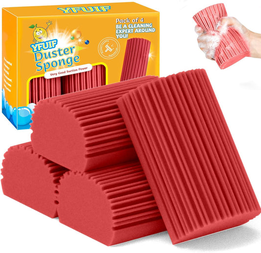 4 Pack Damp Clean Duster Sponge, Magic Sponge Eraser for Household Cleaning, Reusable Dusters Cleaning Supplies for Housekeeping, Dish, Blinds, Glass, Baseboards,Window Track Grooves and Faucets