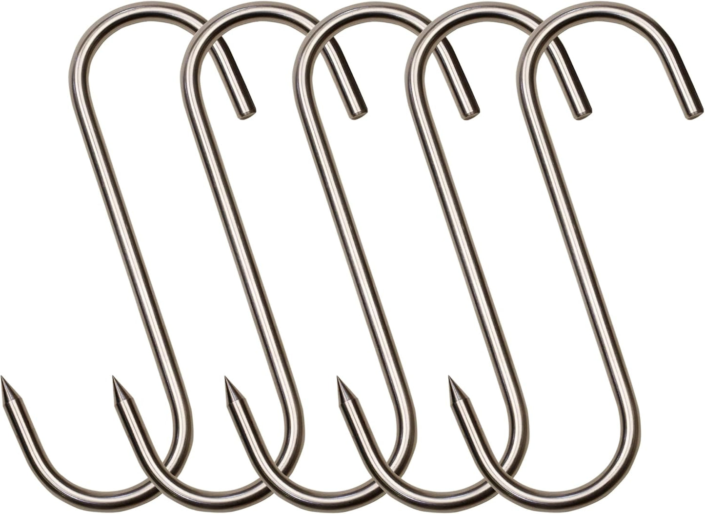 ARTOYS Meat Hooks for Butchering,5 PCS(10 inches 10mm) Heavy-Duty 304 Stainless Steel Meat Hook for Hanging Beef, Pork, Game, Moose - Strong & Sharp Butcher Hook with 1000 lbs Capacity