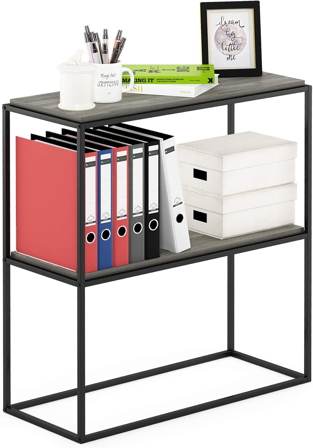 Furinno Moretti Modern Wide Stackable Metal Shelf, French Oak Grey