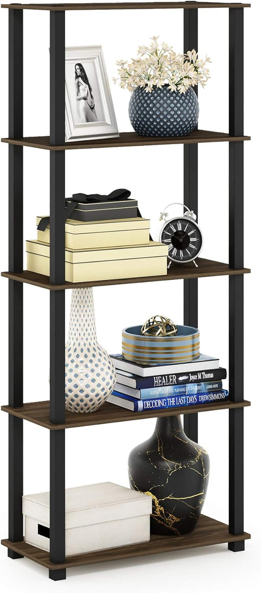 Furinno Turn-N-Tube 5-Tier Multipurpose Shelf / Display Rack / Storage Shelf / Bookshelf, Square Tubes, Columbia Walnut/Black