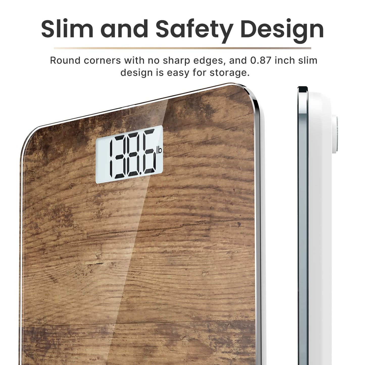 RENPHO Digital Bathroom Scale, Highly Accurate Body Weight Scale with Lighted LED Display, Round Corner Design, 400 lb, Core 1S, Wooden