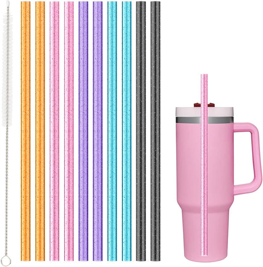 Replacement Straw for Stanley Cup 40 oz 30 oz 64 oz Tumbler, 10 Pack Long Reusable Color Straws with Cleaning Brush, Dishwasher Safe, Plastic Straws for stanley cup accessories