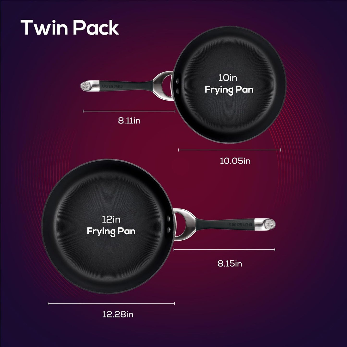 Circulon Symmetry Hard Anodized Nonstick Frying Pan Set / Skillet Set - 10 Inch and 12 Inch, Black