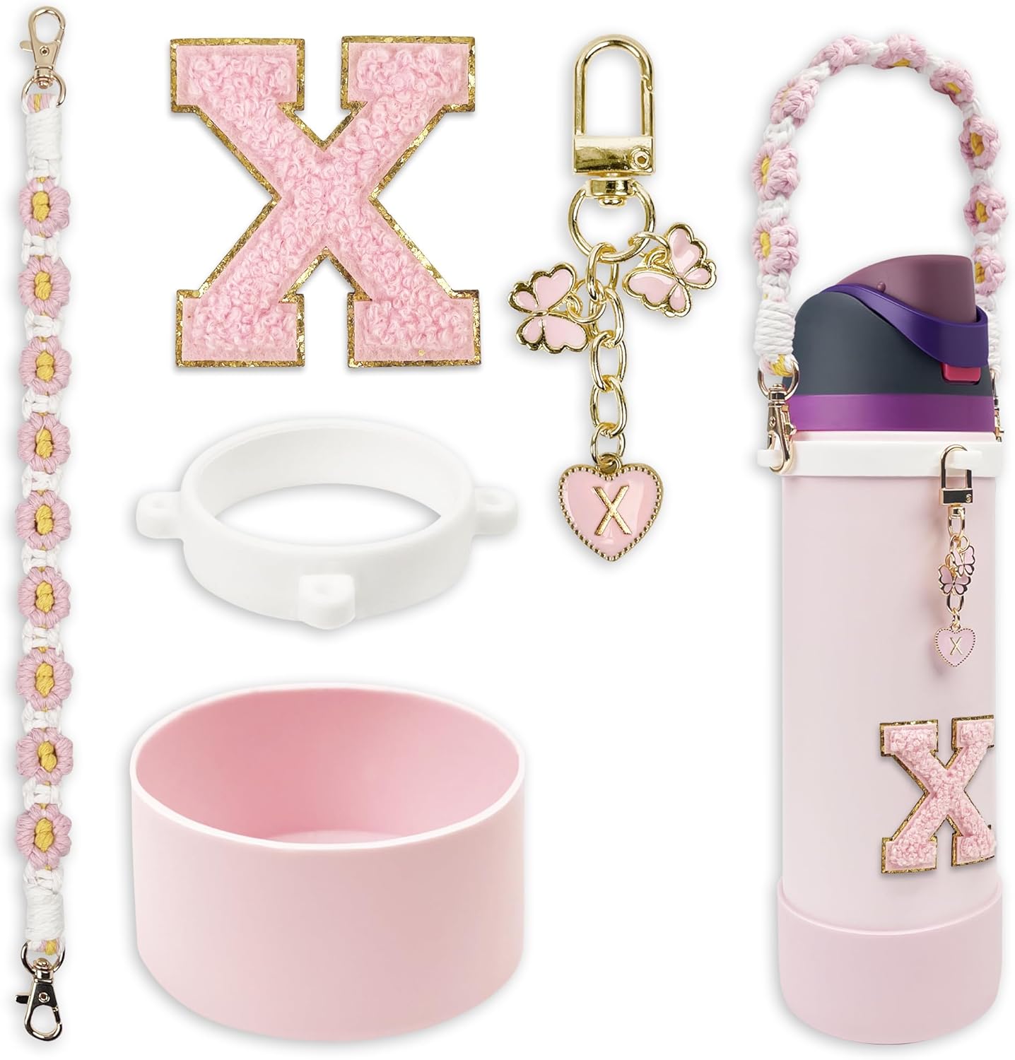 SITKOL Silicone Boot Cute Monogram Set Compatible with Owala Water Bottle 24 oz, 32 oz, 40 oz - Perfect Letter Owala Accessories for Owala Tumbler, Owala Free Sip, Pink Owala, Black Owala