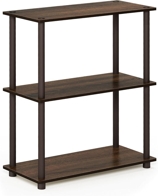 Furinno TURN-N-TUBE Storage Shelves, 3-Tier Book Shelf, Corner Shelf, Toolless Open Shelves, for Organization and Storage, Living Room, Garage, Home Office, Walnut