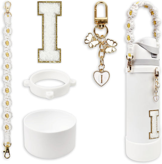 SITKOL Silicone Boot Cute Monogram Set Compatible with Owala Water Bottle 24 oz, 32 oz, 40 oz - Perfect Letter Owala Accessories for Owala Tumbler, Owala Free Sip, Pink Owala, Black Owala