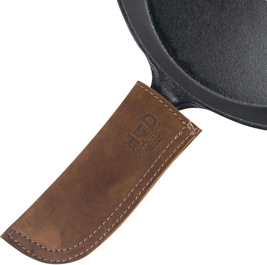 Hide & Drink, Full Grain Leather Hot Handle, Cast Iron Protector, Panhandle Potholder, Double Layered, Double Stitched, Slides On/Off Easily onto Metal Skillet Grips, Handmade, Swayze Suede