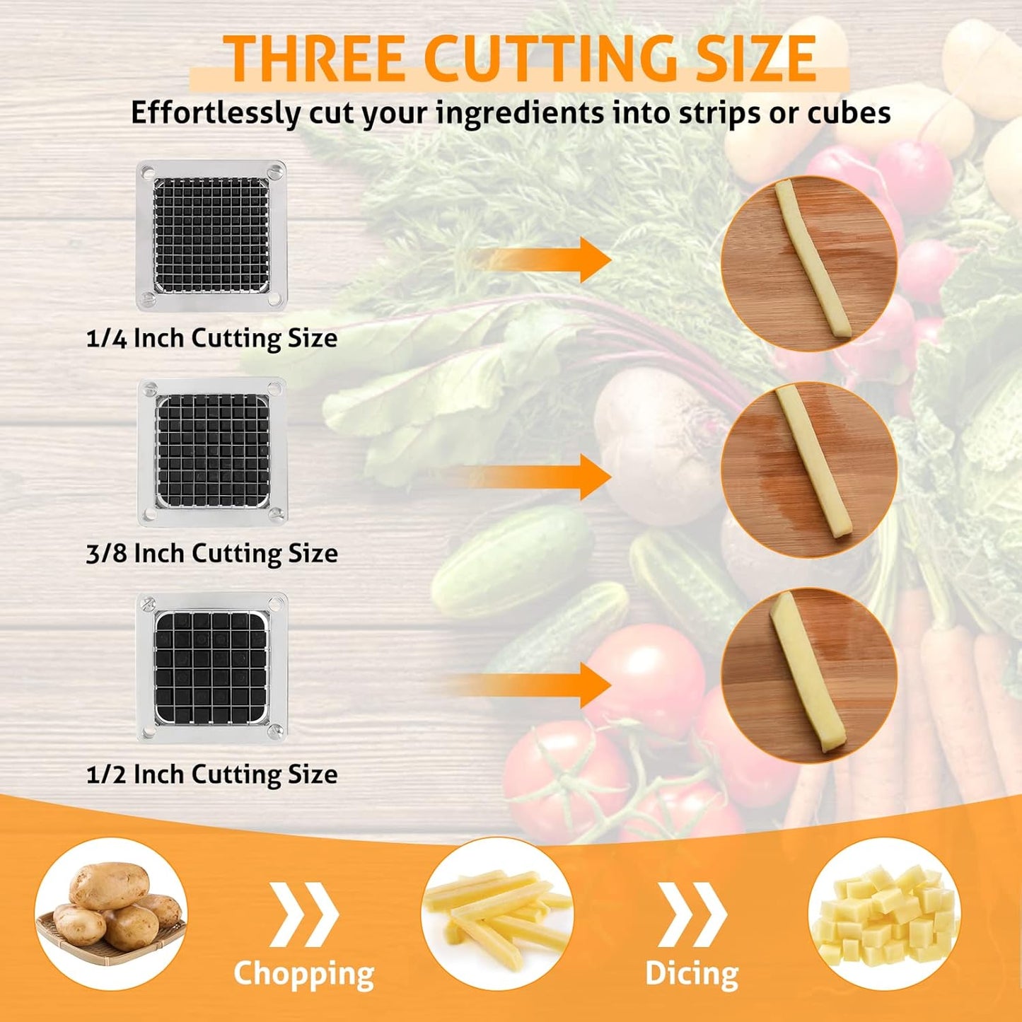 WICHEMI Replacement Chopper Blade 3/8" Stainless Steel Onion Chopper Dicer Blades and Pusher Block for Tomato Dicer French Fry Cutter