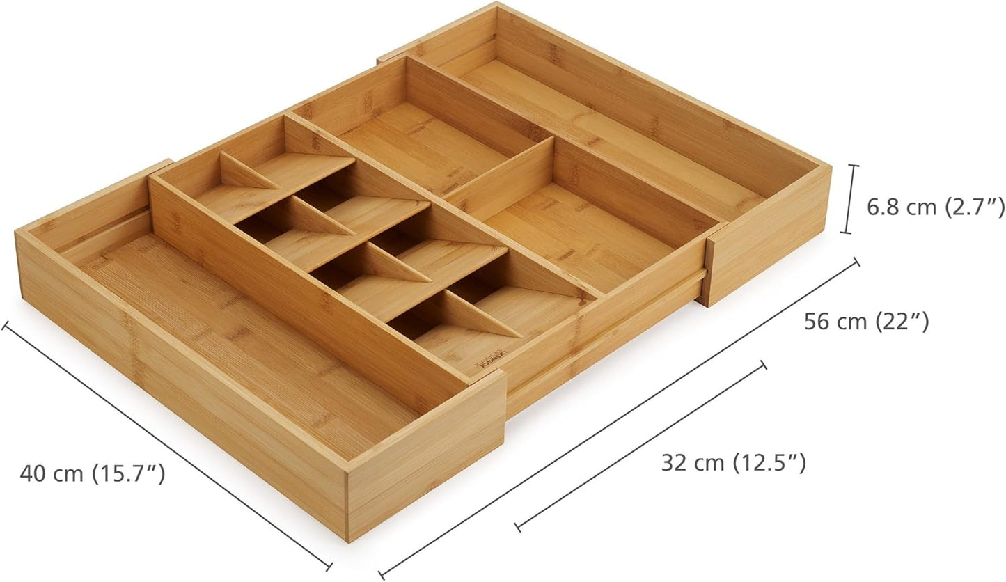 Joseph Joseph DrawerStore Expanding Silverware, Flatware, Utensil & Gadgets Organizer, Expandable in Drawer Space Saving Tray, Bamboo