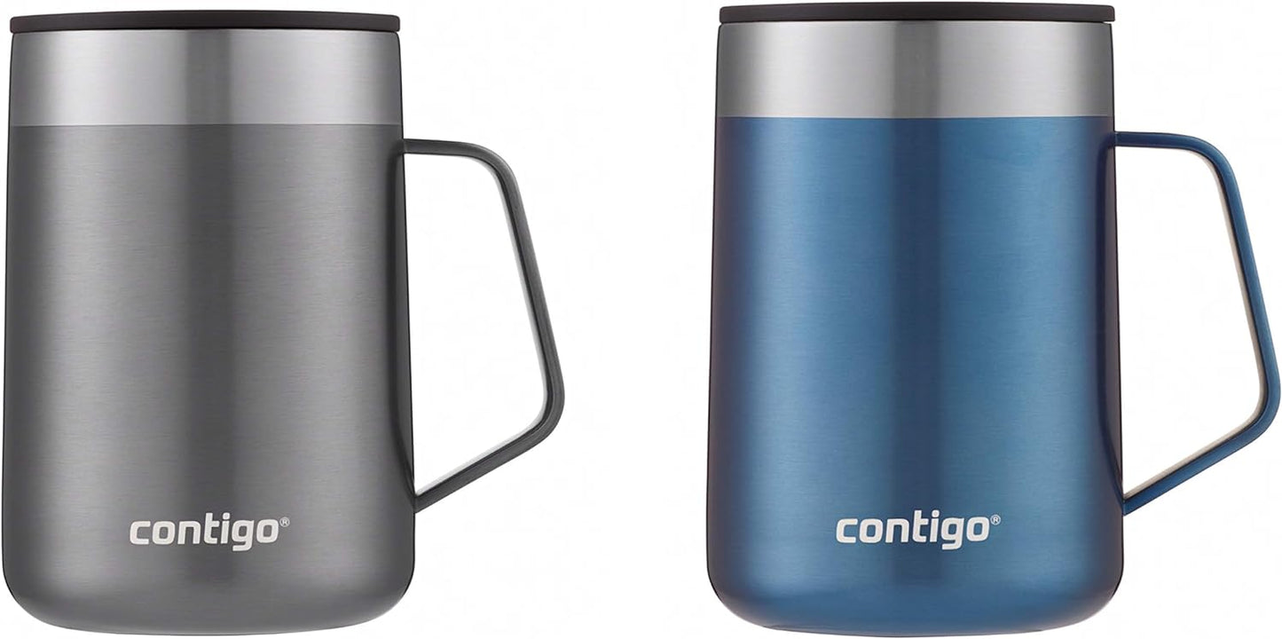 Contigo Streeterville Stainless Steel Travel Mug with Splash-Proof Lid Sake;Blue Corn 14 Ounces 2-Pack