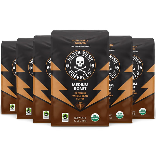 Death Wish Coffee, Medium Roast Whole Bean (10 oz, 6 pack)