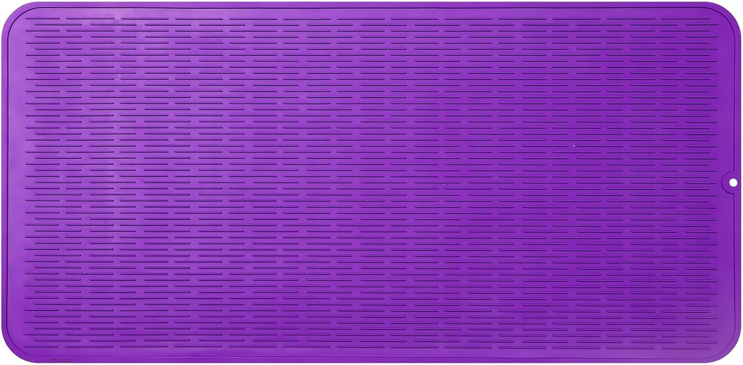 Silicone Dish Drying Mat for Multiple Usage,Easy clean,Eco-friendly,Heat-resistant Silicone Mat for Kitchen Counter or Sink,Refrigerator or Drawer Liner Purple 5XL 36inches x 18inches