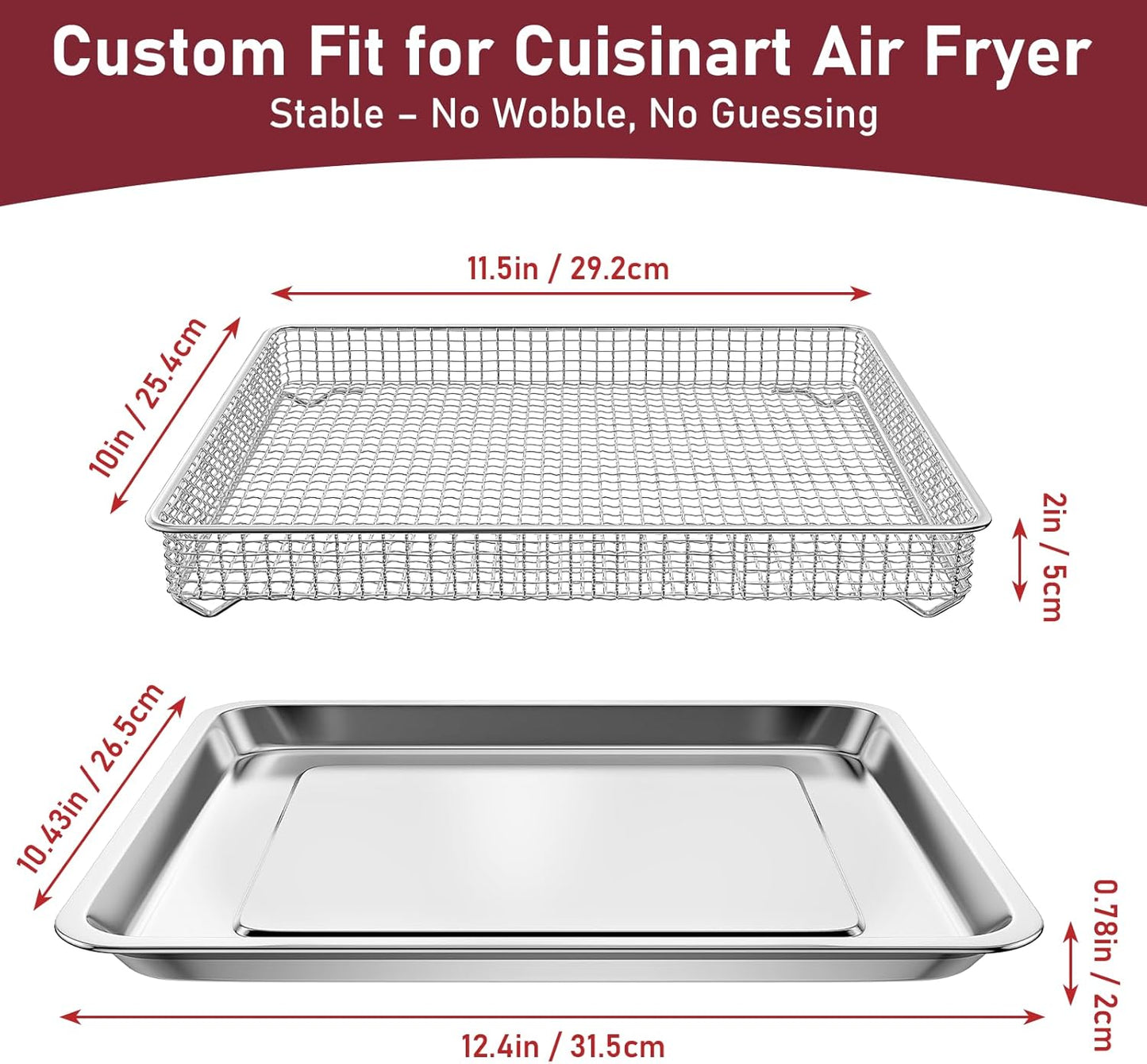 Stainless Steel Air Fryer Basket and Tray for Cuisinart TOA-60/TOA-65/TOA-70 Oven, Air Fryer Tray Replacement for Ninja Combi Cooker SFP701 Air Fryer Basket for Oven Air Fryer Pan Accessories for Oven