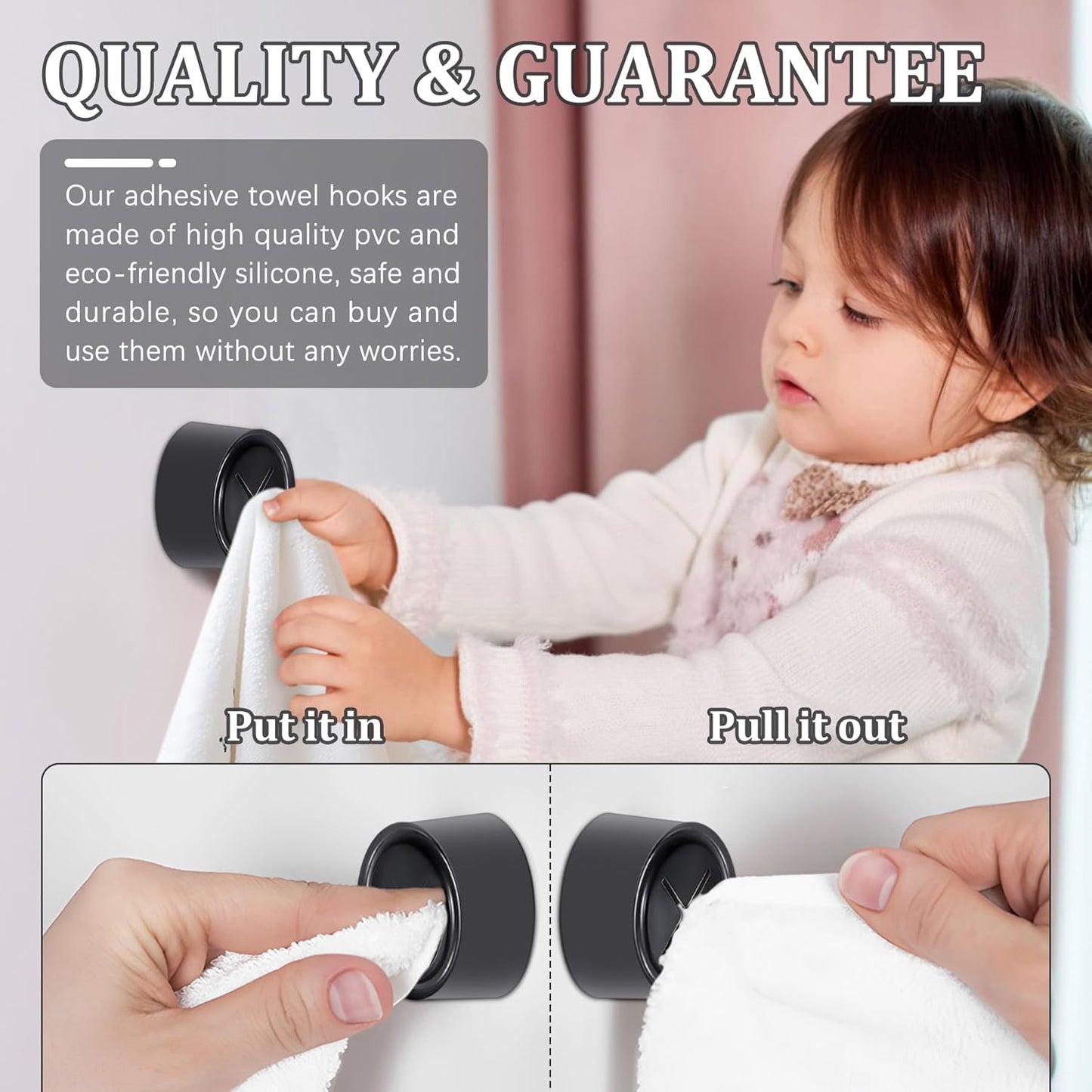 3 Pieces Kitchen Towel Hooks Round Adhesive Dish Towel Hook Premium Chrome Finish & Easy Installation Wall Mount Hand Towel Hook Ideal as Bathroom, Shower or Outdoor Towel Holders (Black)