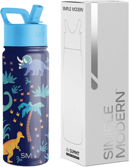 Simple Modern Kids Summit Water Bottle with Straw Lid | 18oz Stainless Steel Cup Insulated Tumbler for Toddlers, School | Jurassic Jungle