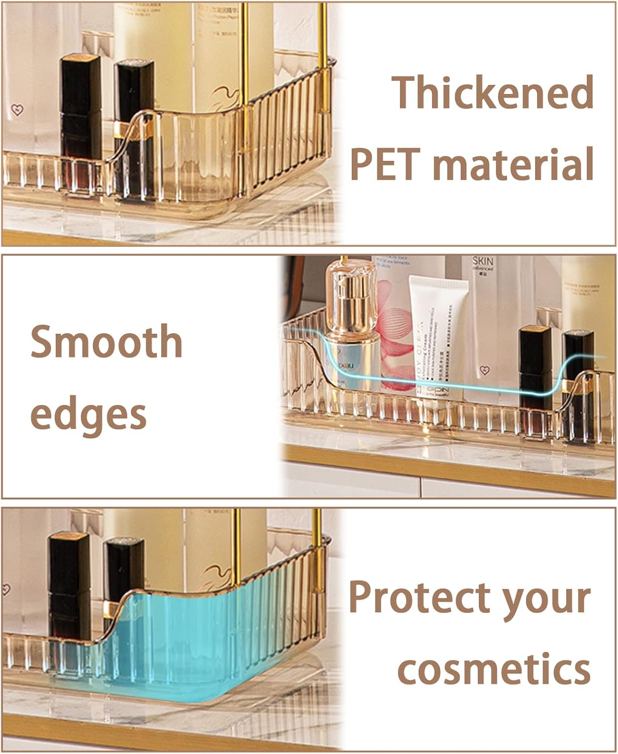 Bathroom Counter Organizer Countertop Storage, Cosmetics Skincare Shelf, Makeup Organizer Perfume for Dresser Vanity Tray, Spice Rack for Kitchen(2 Tier-Gold)