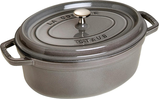 staub La Cocotte Oval 40509-320 Pico Cocotte Oval Gray 12.2 inches (31 cm) Large Two-Handed Cast Enameled Pot, Induction Compatible
