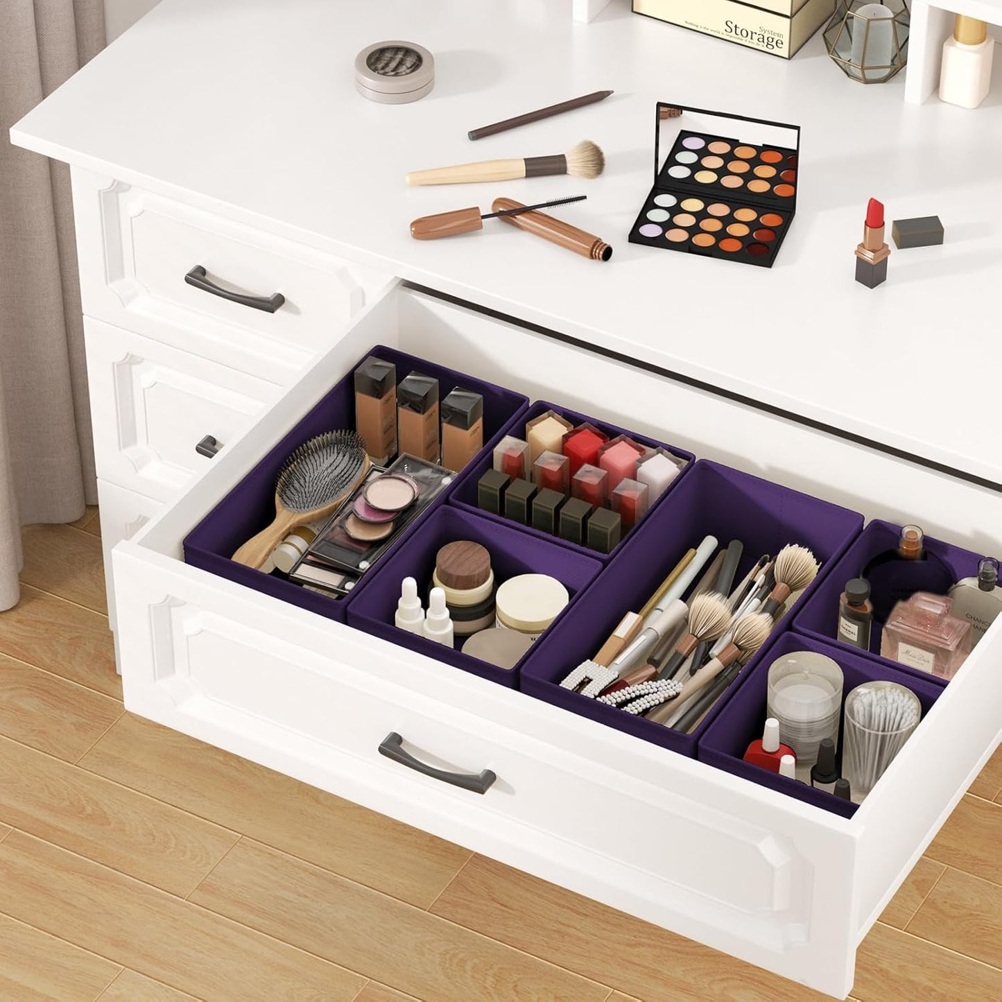 DIMJ Drawer Organizer Clothes, 12 Pack Dresser Organizer, Foldable Closet Organizers and Storage, Fabric Dresser Bins, Drawer Dividers for Nursery, Baby Clothes, Underwears, Sock (Purple)